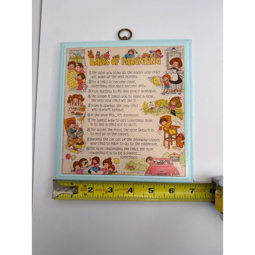 Hallmark Laws of Parenting Wall Plaque Unisex 7.5in Blue Vintage 1981 Wood Decor